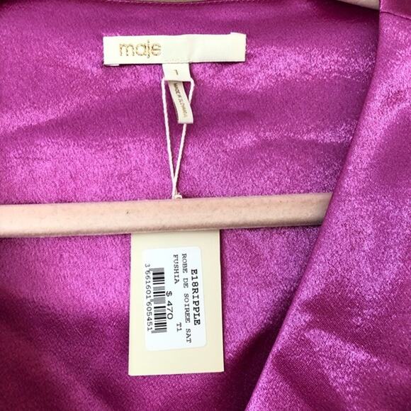 MAJE Ripple Ruffle Detail Satin Wrap Dress - Picture 7 of 9